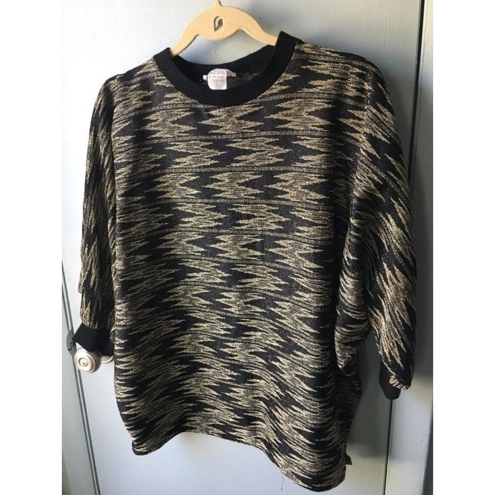 Vintage Top Disco Metallic Dolman Sleeve Black & Gold  Sharon Lee Top USA